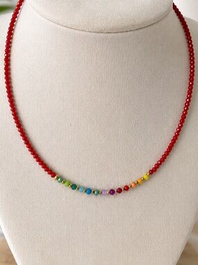 Red Beaded Rainbow Accent Necklace - Women Jewelry